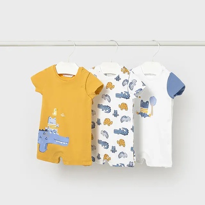 Mayoral Сет 3 гащеризона къси оранжево с крокодили за новородено момче Mayoral