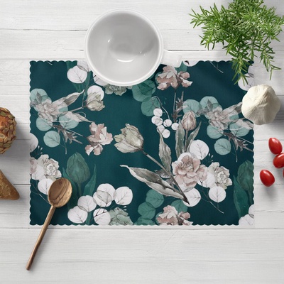 Biante Teflónové prestieranie TF-058 Kvety s eukalyptom na tmavo zelenom 30x40cm