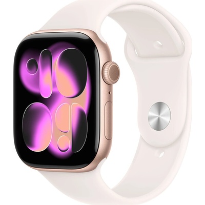 Apple Watch Series 11 46 mm Ružový zlatý hliník so svetlo červeným športovým remienkom S/M MEV64WF/A