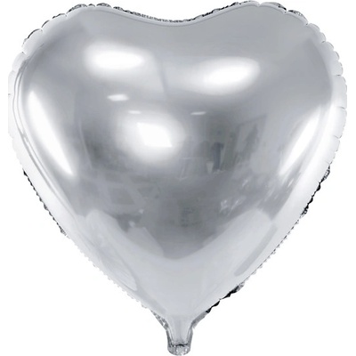 PartyDeco Metalický fóliový balónek Srdce stříbrný 45 cm