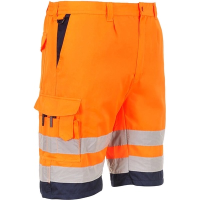 PortWest HI-VIS L043 reflexní kraťasy HV oranžová/námořní modrá