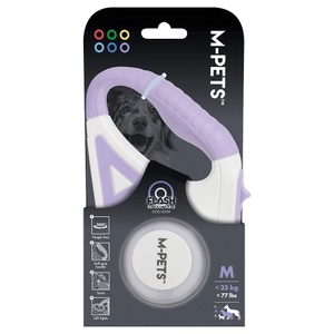 Mpets Flash - Автоматичен повод за куче с фенерче и LED светлини, лилав, размер S - дължина 5 м, за кучета 35 кг, Белгия - 10839299