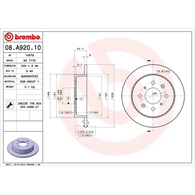 Brzdový kotúč BREMBO 08.A920.10