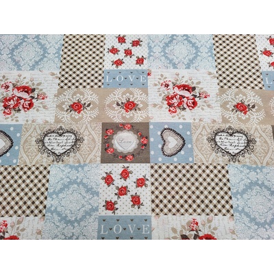 Dekorační látka LIA béžová patchwork šíře 140 cm
