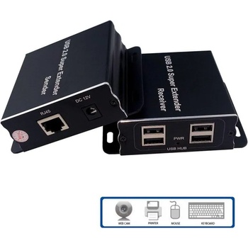ESTILLO USB Extender (усилвател) ESTILLO ASKHU04-USB 1x4, усилва USB сигнал до 100 м по UTP кабел CAT5e/6 (EST-USB-EXTENDER-1-4)
