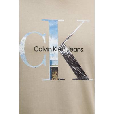 Calvin Klein Jeans Памучна тениска Calvin Klein Jeans в бежово с принт J30J327483 (J30J327483)