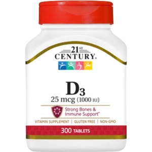 21st Century Vitamin D3 25 mcg / 1000IU [300 Таблетки]
