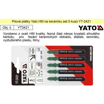 Yato pilový list do přímočaré pily na keramiku 75mm typ T 5 ks YT-3421
