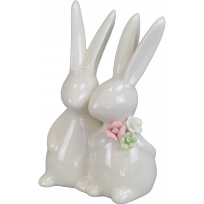 Dommio Pár porcelánových zajačikov s kvietkom 12 cm