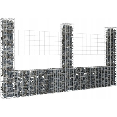 vidaXL Gabionový koš ve tvaru U se 3 sloupky železo 260 x 20 x 150 cm