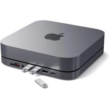 Satechi Aluminium USB-C Stand and Hub for Mac Mini - алуминиева поставка и допълнителен USB-C хъб за Mac Mini (тъмносив)