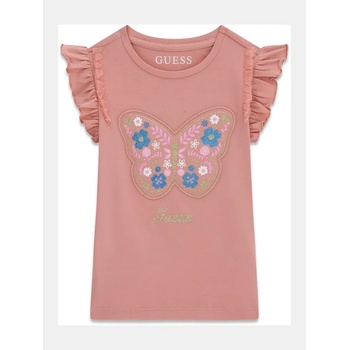 GUESS Розова тениска с бродирана пеперуда за мини момиче Guess
