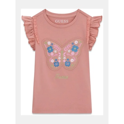 GUESS Розова тениска с бродирана пеперуда за мини момиче Guess
