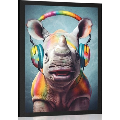 Plakát nosorožec se sluchátky - 30x45 silver