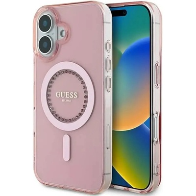 GUESS Калъф Guess IML Rhinestones MagSafe за iPhone 16 - розов (3666339306052)