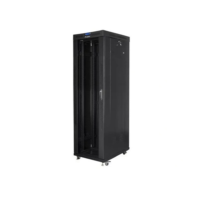 Lanberg стелажен шкаф 19" свободно стоящ 42U/600x1000 (плосък пакет) със стъклена врата LCD черен v2 (ff01-6042-12bl)