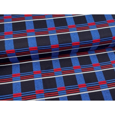 Mirtex Látka FLANEL 165/A3 Kostky černo-modro-červené šíře 150cm Zbytková metráž