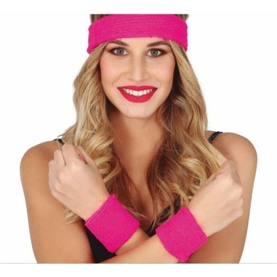 GUIRCA Retro sada potítek s čelenkou neon žluté 80.léta disco 3 ks