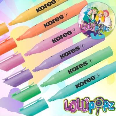 Zvýrazňovač Kores High liner PLUS PASTEL LOLLIPOPZ - sada 6 ks