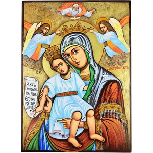  СПЕЦИАЛНА РЪЧНО РИСУВАНА ИКОНА СВЕТА БОГОРОДИЦА ДОСТОЙНО ЕСТЪ ПЪЛНА ИКОНОГРАФИЯ