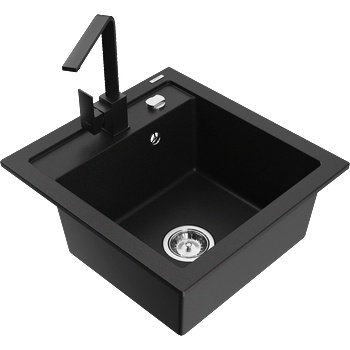 Mexen Vito гранитна мивка с 1 камера и кухненски смесител Рита, черен (6503-77-670300-70)