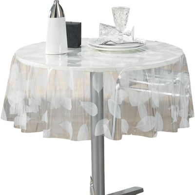 Douceur d'intérieur Kulatý průhledný ubrus FEUILLE WHITE Ø 140cm motiv listů transparentní
