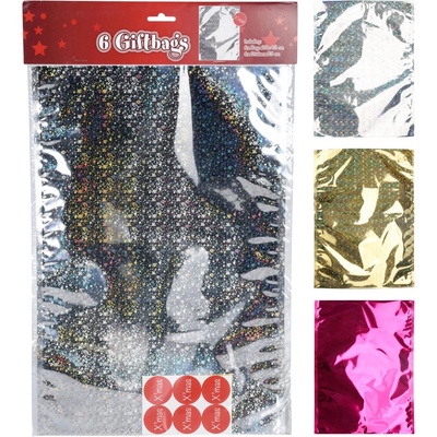 Darčekové celofánové sáčky so samolepkami 43 × 29 cm, mix farieb (6+6 ks)