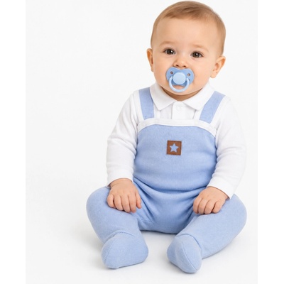 Baby Nellys 2-dielna súpravička Star, body dl. rukáv pletené dupačky modré