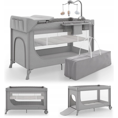 Kinderkraft cestovná postieľka LEODY UP grey with accessories