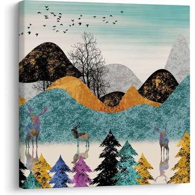 Grafický obraz s jeleny, jednodílný 70x70 cm