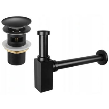 Mexen квадратен сифон за мивка с клик-клак тапа, с преливник, черен - (7992060-70)