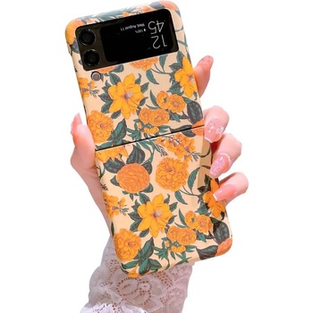 GKK Екзотичен Калъф за SAMSUNG Z Flip 4, Floral PC Case, Жълт (5906601069161)