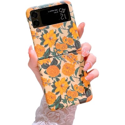 GKK Екзотичен Калъф за Samsung Z Flip 4, Floral PC Case, Жълт (5906601069161)