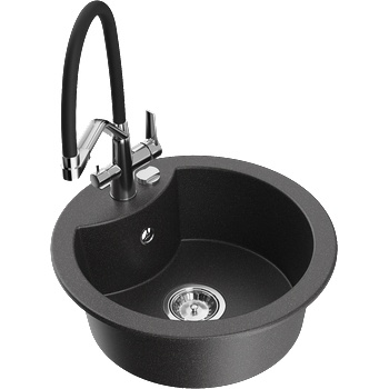 Mexen Diego мивка от гранит с 1 камера с кухненски смесител Duo, черен с пръски - 6512-76-671701-07 (6512-76-671701-07)
