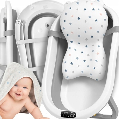 TO-MA Skládací vanička s LCD teploměrem a poduškou XL BATH&CARE