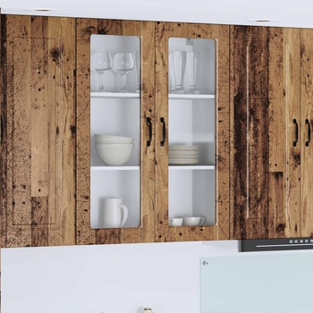 vidaXL Стенен стъклен шкаф PORTO Старо дърво 80 x 31 x 100 см (885513)