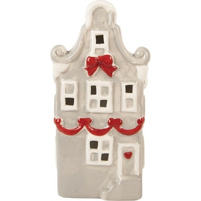 Šedo-červený keramický LED domek Lamont - 11*9*22 cm - Clayre & Eef