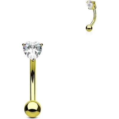 Šperky4U zlacený piercing do obočí zirkon čirá OB1003-GDC
