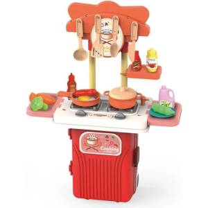 Raya Toys Детска кухня в куфар Raya Toys - 4 в 1, червена, 19 части (506122057) - baby