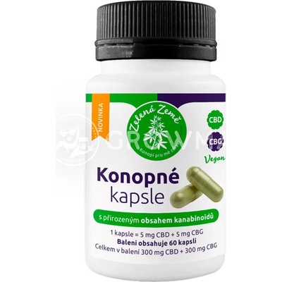 Zelená Země Konopné kapsle s obsahem CBD + CBG 60 kapslí