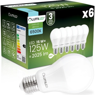 Lumiled 6x LED žiarovka E27 A65 15W = 125W 1952lm 6500K Studená biela 260°