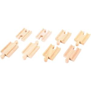 Bigjigs Toys - Комплект от 8 дървени мини ЖП релси - Прави