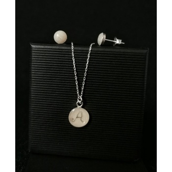 Meganflo Комплект сребро - медальон с буква и мини обеци