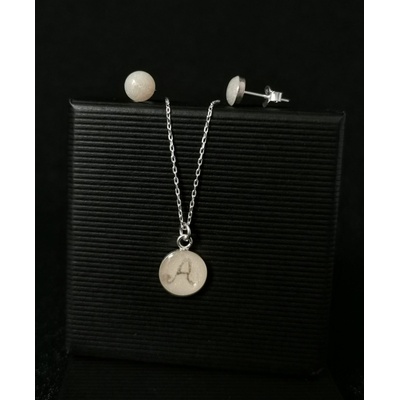 Meganflo Комплект сребро - медальон с буква и мини обеци