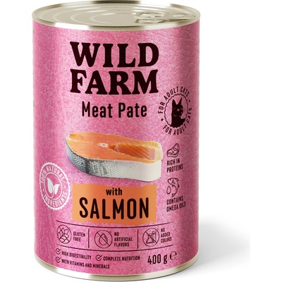 WILD FARM Пастет със сьомга 400 г - безглутенова храна за котки