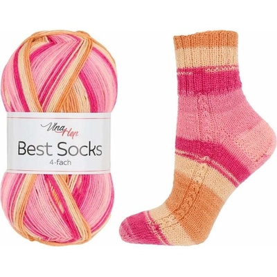 Vlna-Hep Best Socks 4-fach 7413 smetanová-růžová