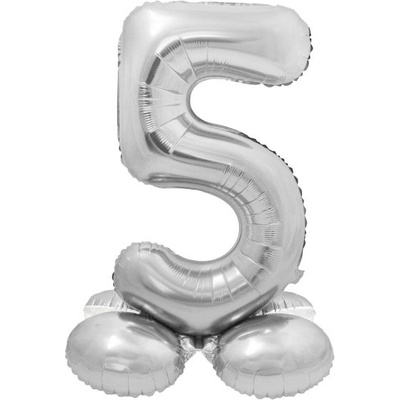 Godan Balónek fóliový číslo 5 samostojné stříbrné 72 cm