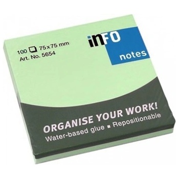 Info Самозалепващи листчета Info, 100л. , размер 75x75mm, зелени (OK4902)