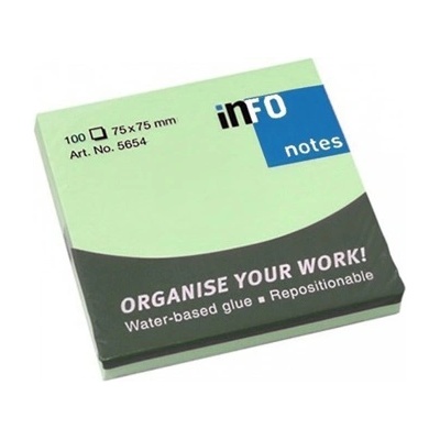 Info Самозалепващи листчета Info, 100л. , размер 75x75mm, зелени (OK4902)