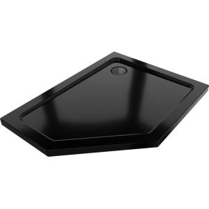 Mexen Flat петостранен душ-кабинен праг, плосък, десен, 90 x 80 см, черен, сифон (41P708090R-B)